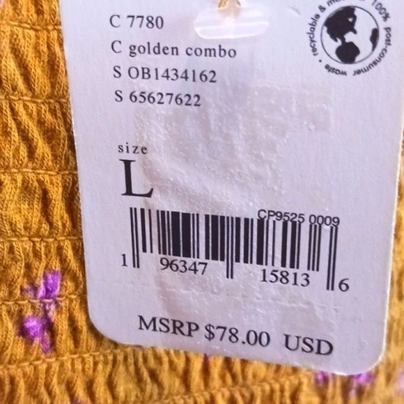 Free People Marigold top  in Golden combo size large - Picture 8 of 9